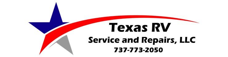 Texas RV logo with a blue star, red arc, and gray accent. Text: