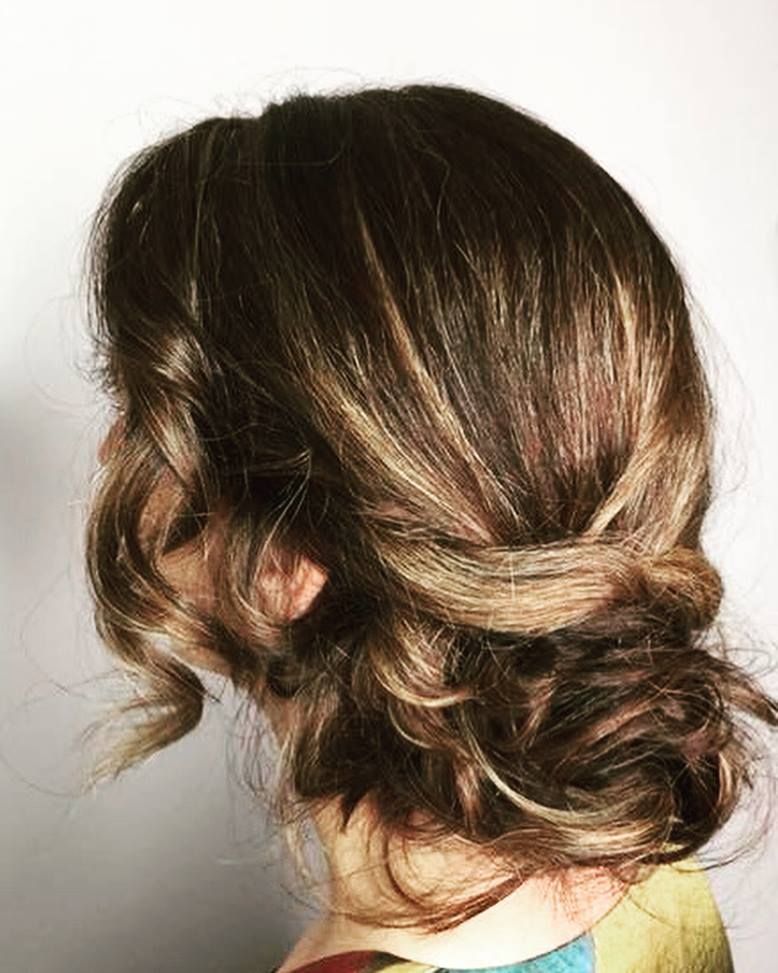Brown Wavy Hair Styled in A Low Side Bun. Highlights Add Dimension — EDISON Hair Collective In Mackay, QLD