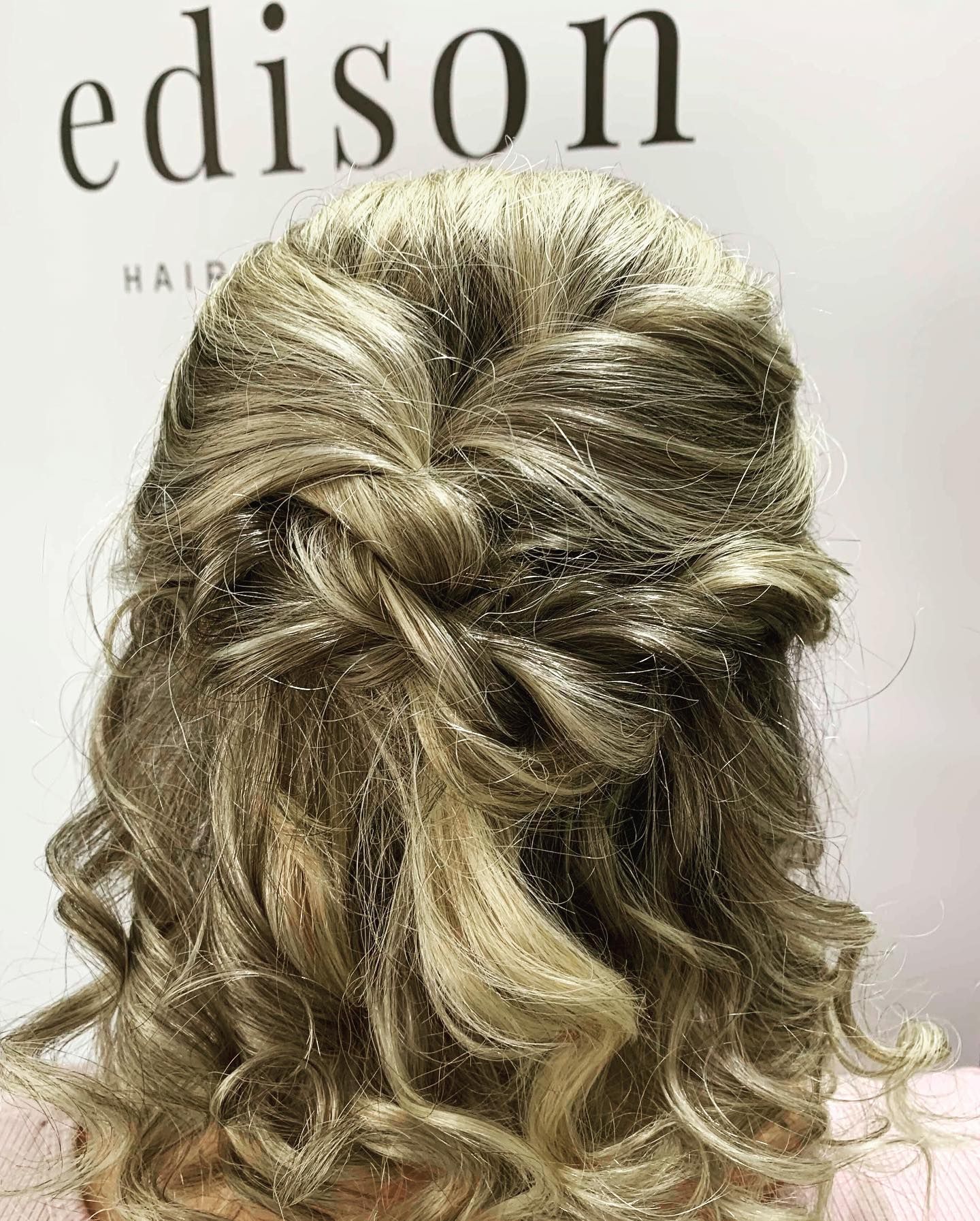 Blonde Hair Styled in A Half-Updo with Twisted Sections and Curled Ends; Glitter Accents — EDISON Hair Collective In Mackay, QLD