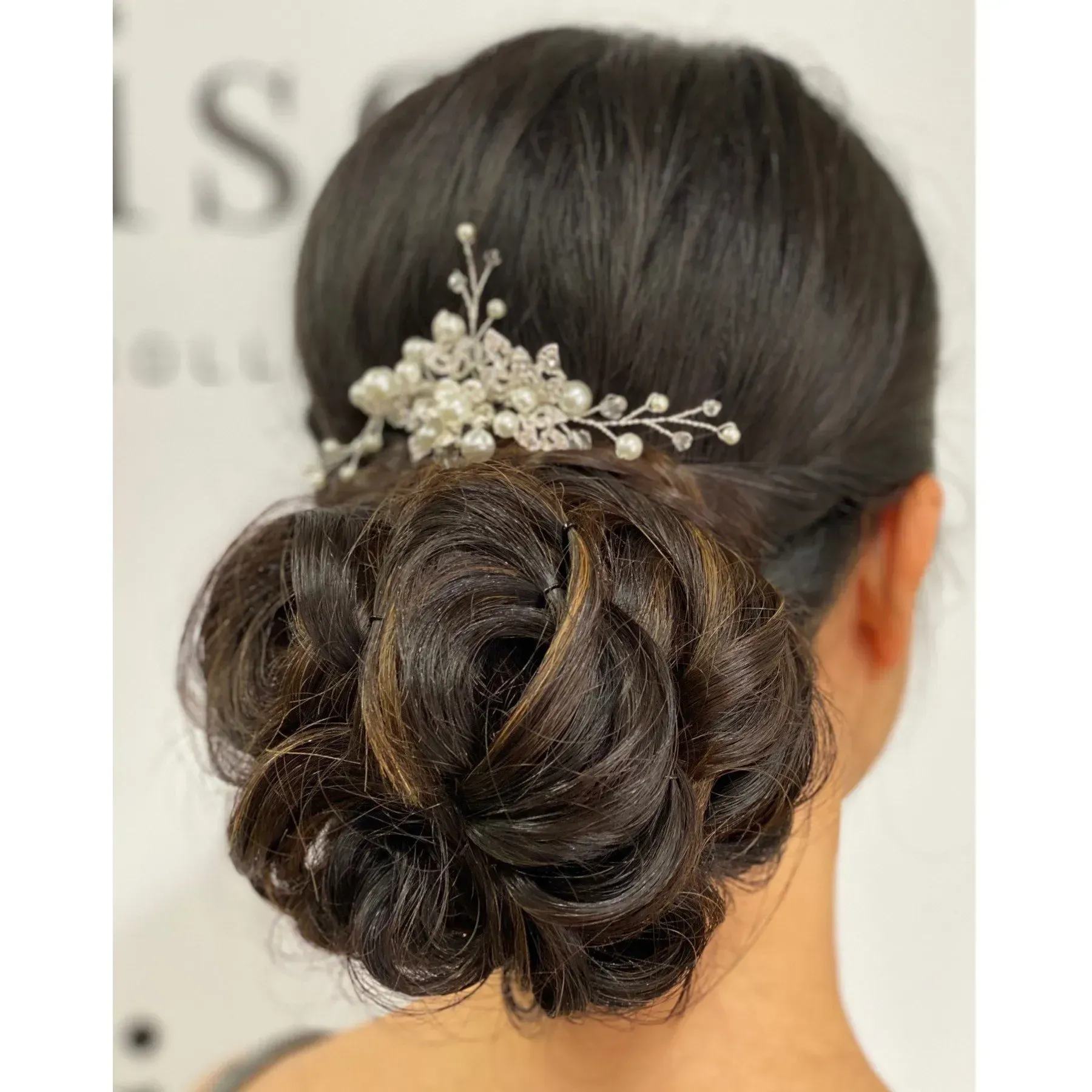 Elegant Updo Hairstyle with Pearl Hair Accessory — EDISON Hair Collective In Mackay, QLD