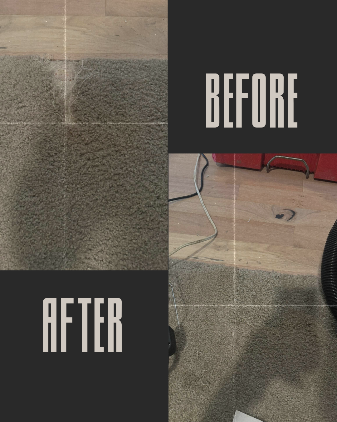 A before and after picture of a carpet being cleaned