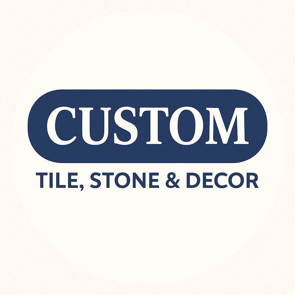 Custom Tile, Stone & Decor, Inc. logo with white text on a blue rounded rectangle
