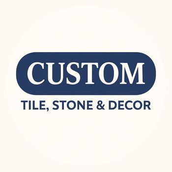 Custom Tile, Stone & Decor, Inc. logo with white text on a blue rounded rectangle