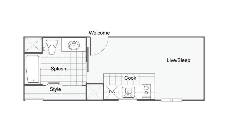 255 - 260 Sq. Ft. Floor Plan