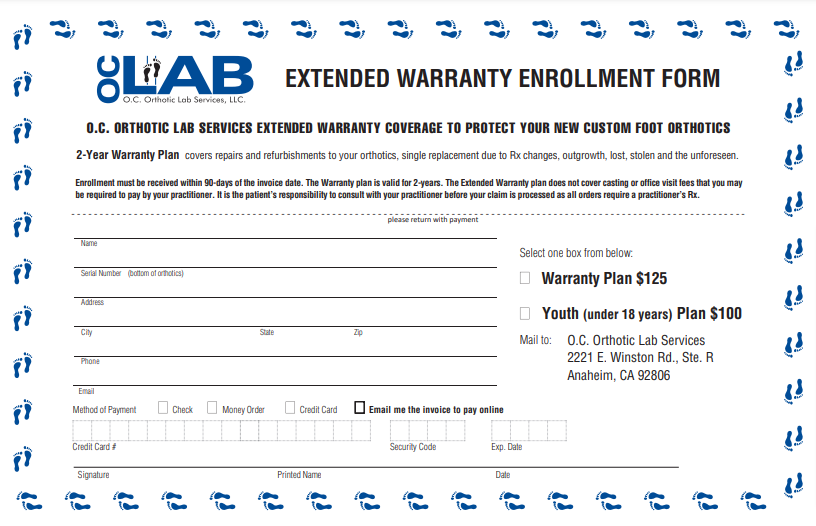 OC Orthotic Labs Business and Order Forms