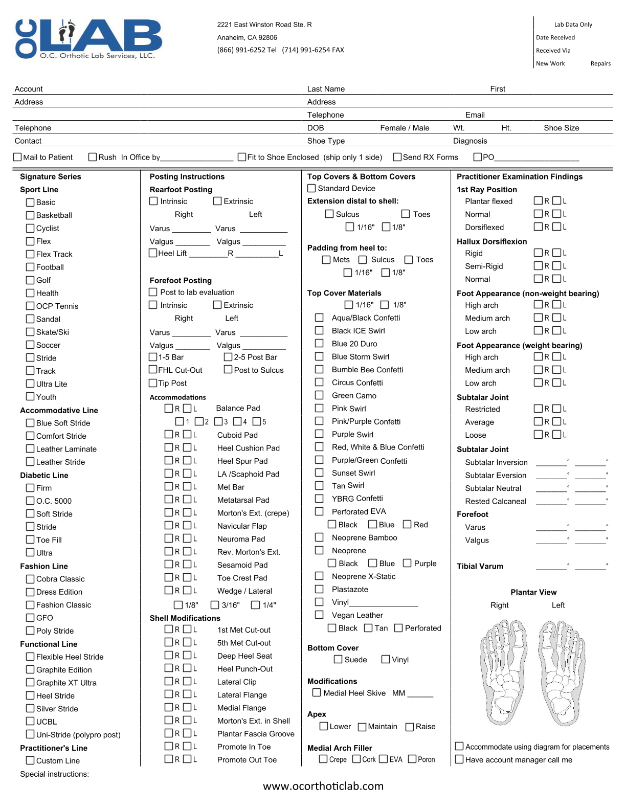 oc lab order form