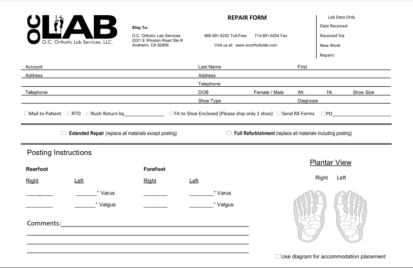 OC Labs Repair Rx form