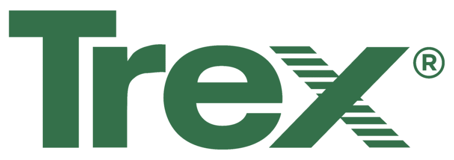 Logo Trex en vert avec un « x » stylisé à rayures et le symbole de marque déposée.
