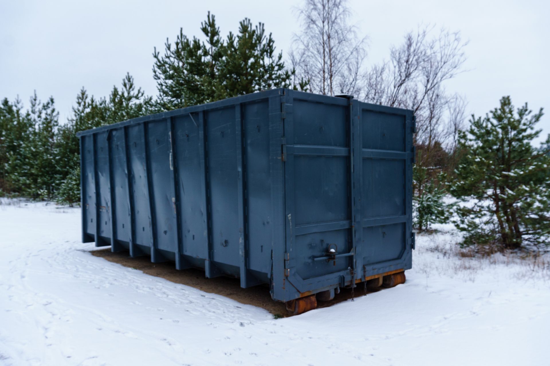 A blue Roll Off Dumpster Rentals on the street 