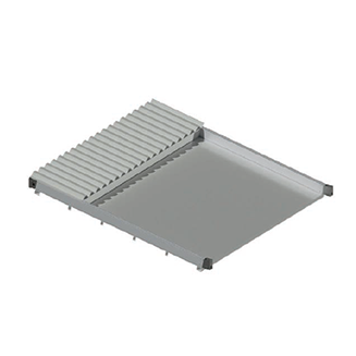Piattaforma di trasferimento pallet grigia a nastro trasportatore con sezione a rulli a lamelle e base piatta.