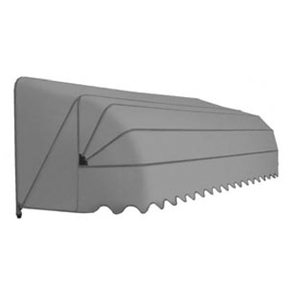 Tenda da sole retrattile grigia con bordo inferiore smerlato e bracci di supporto