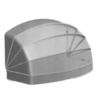 Oggetto geometrico grigio con linee angolari e parte superiore curva, simile a un modello traslucido piegato.