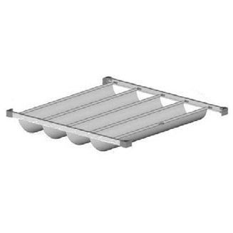 Pannello per tetto ondulato grigio con parte inferiore arrotondata e guide di supporto in metallo.