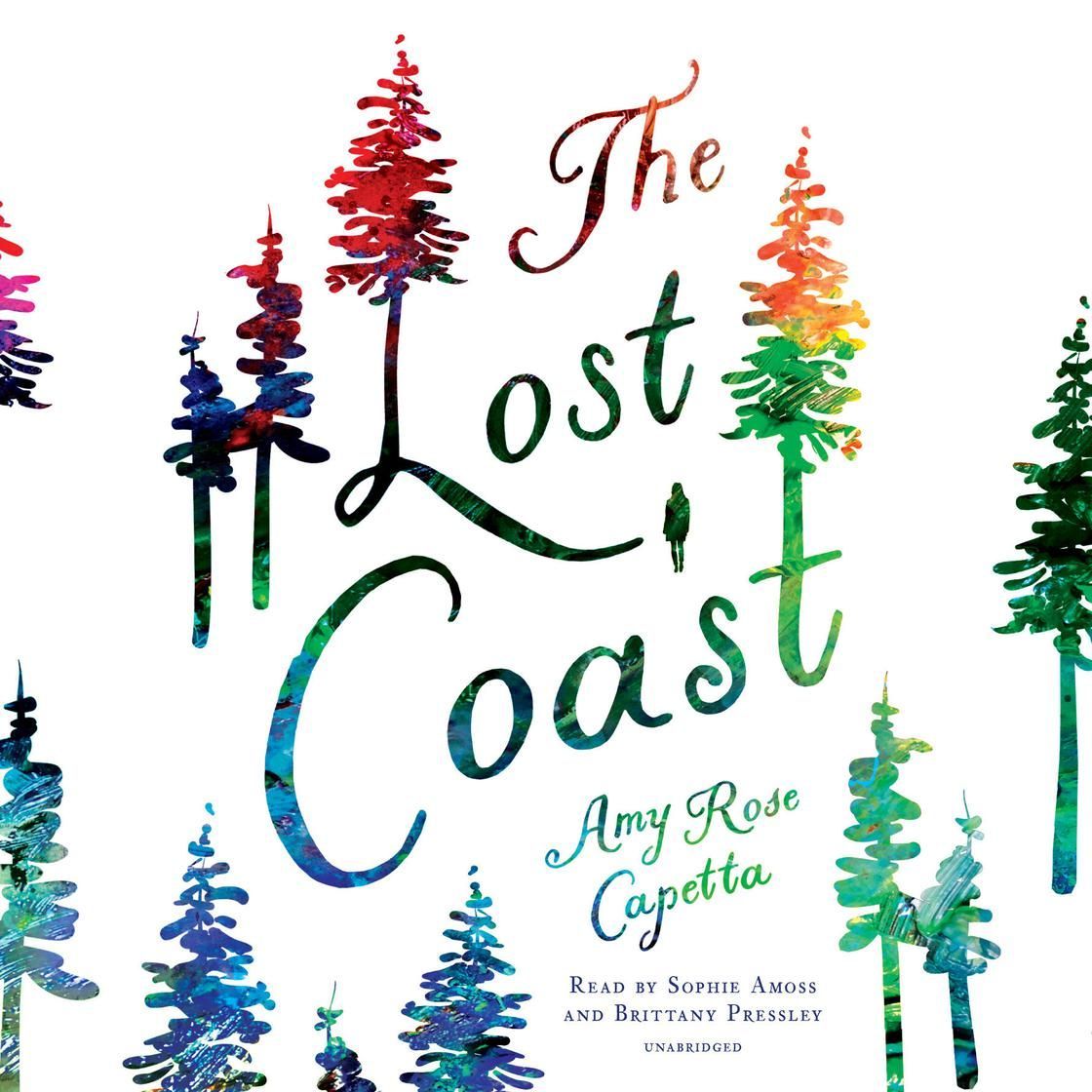 Book cover with colorful watercolor trees and the title “The Lost Coast” by Amy Rose Capetta