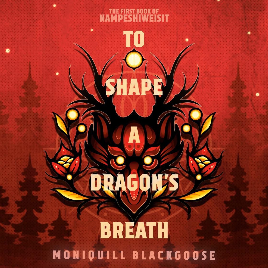 Book cover: Dragon head with antlers, red background, yellow accents, title