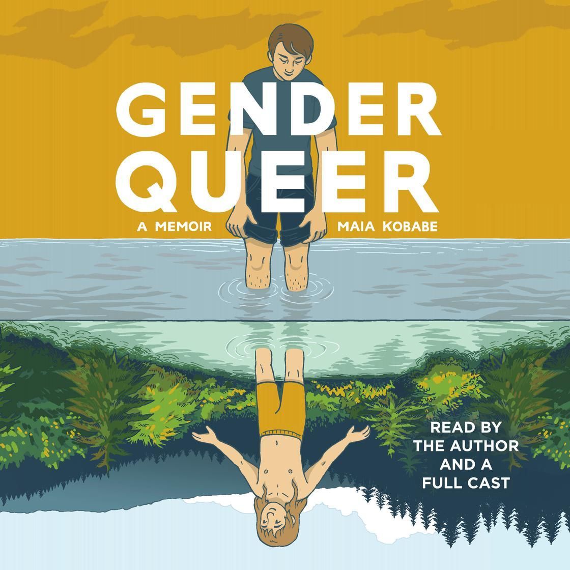 Book cover for “Gender Queer” showing a person in water, with an inverted reflection below.