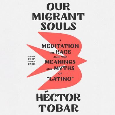 Book cover reading “Our Migrant Souls” by Héctor Tobar, with red abstract shape and subtitle text.