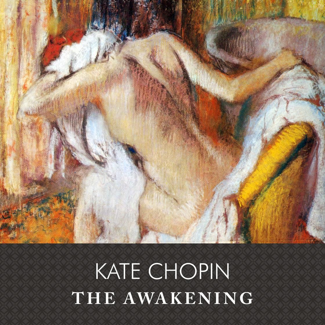 Book cover for Kate Chopin's The Awakening, featuring a stylized nude figure in warm tones