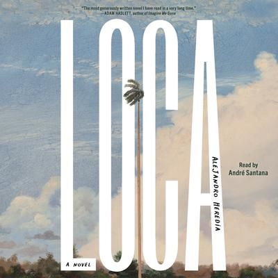 Book cover with large white title “LOCA” over a cloudy sky and palm tree, by Avi Nardo Nergal