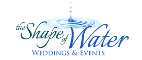 The Shape of Water Weddings & Events logo in teal and blue with a water ripple design