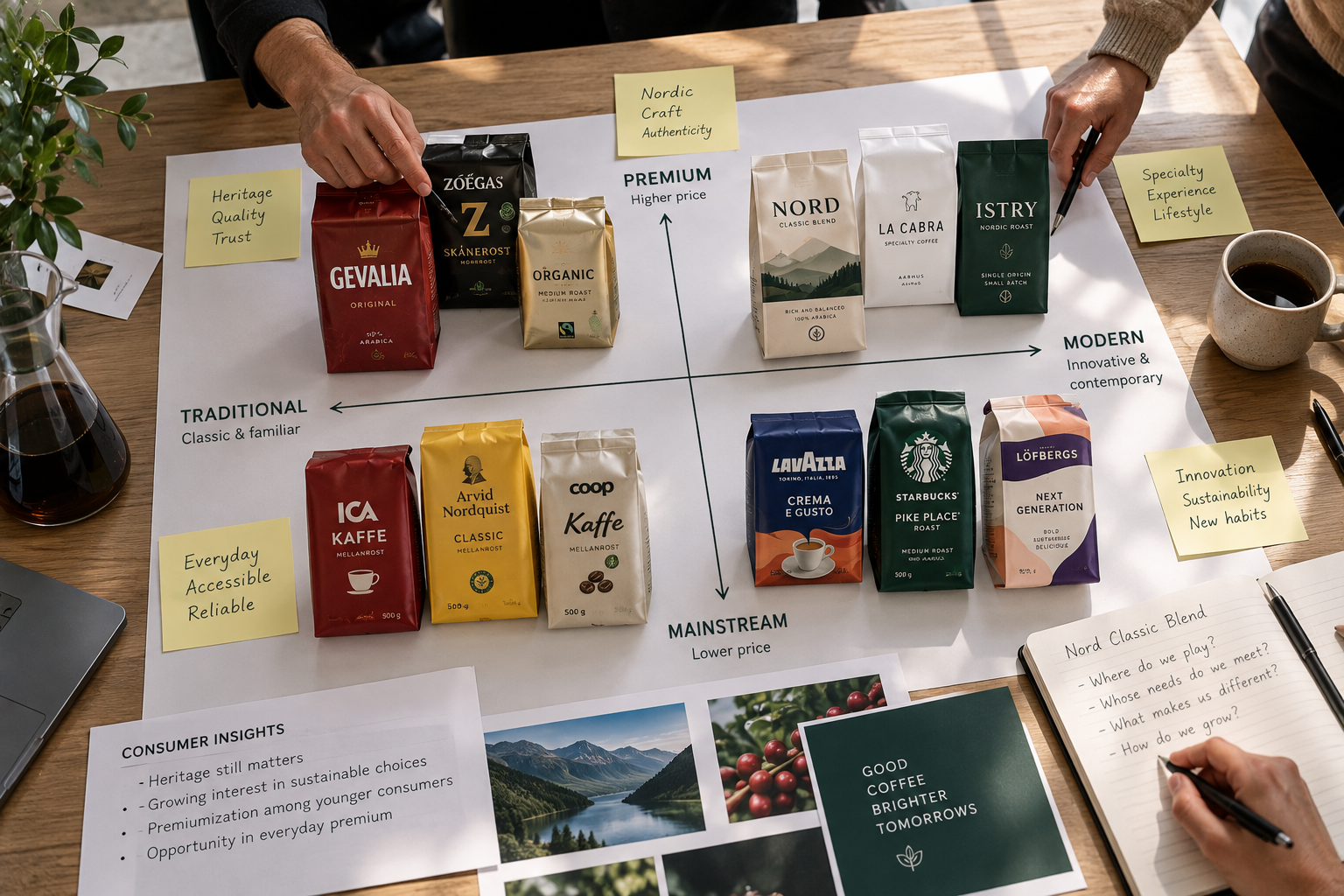 Tea display on grocery store shelf with blue and red boxed blends, aisle in background