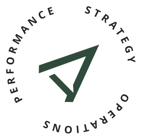 Circular logo with a dark green arrow and the words Performance, Strategy, and Operations around it