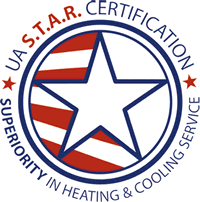 UA S.T.A.R. Certification logo: white star over red and white stripes, blue border with text