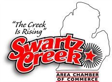 Swartz Creek Area Chamber of Commerce logo with red cursive text