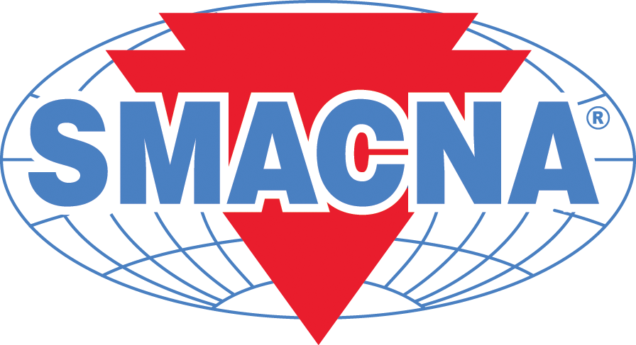 SMACNA logo with blue text on a red arrow within a globe graphic.