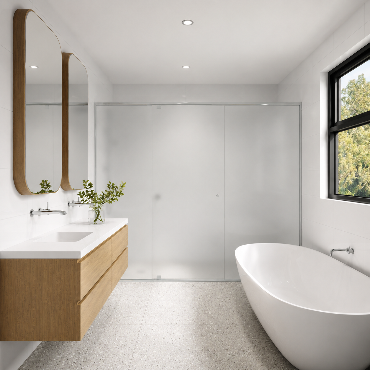 A bathroom with a bathtub , sink , mirror and shower.