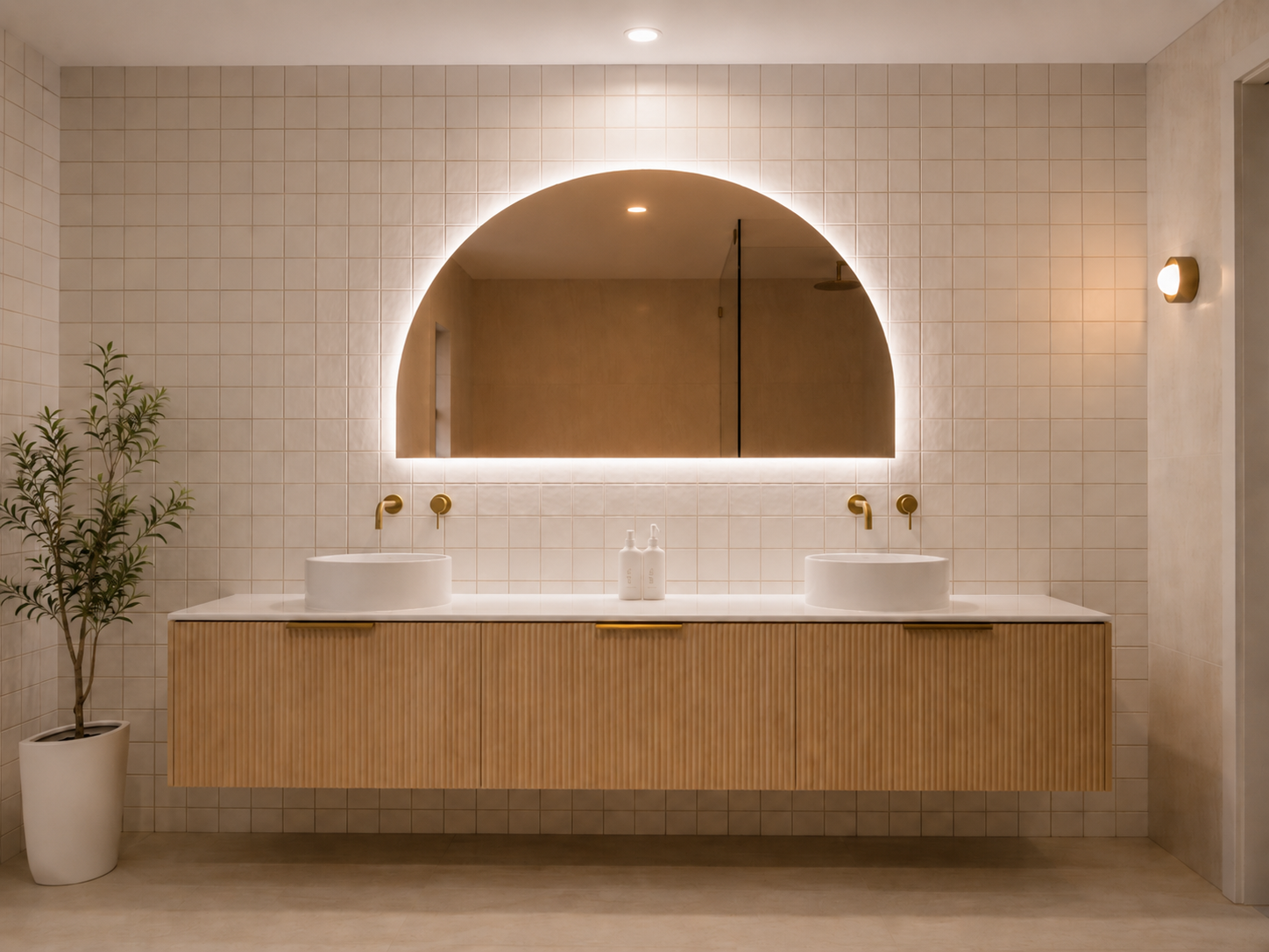 A bathroom with a bathtub , sink , mirror and shower stall.
