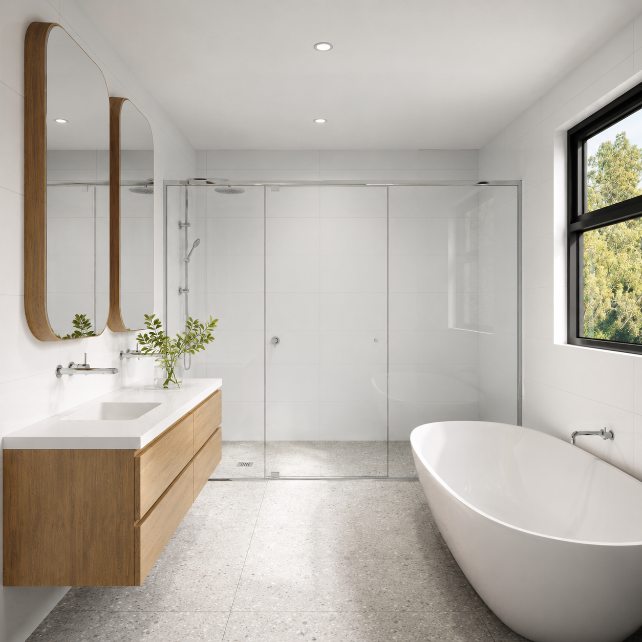 A bathroom with a bathtub , toilet , sink and shower.