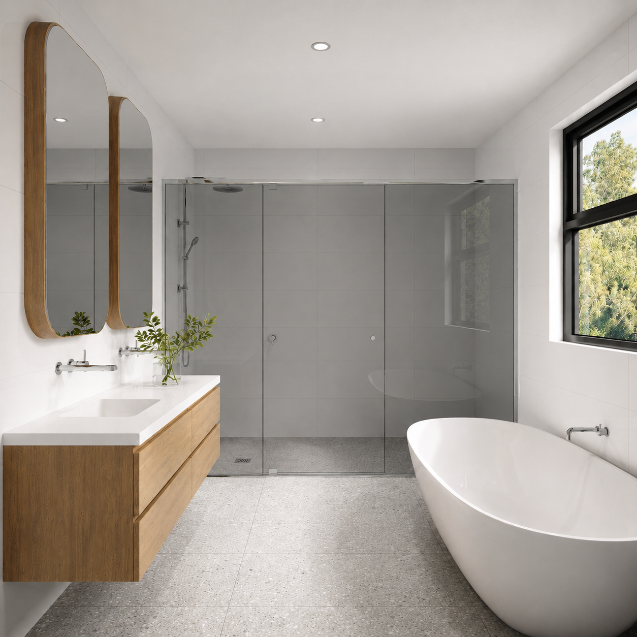 A bathroom with two sinks , a toilet , and a bathtub.