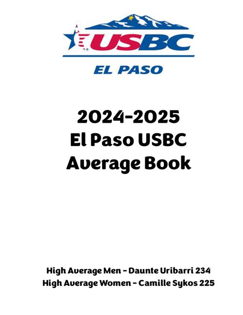 USBC El Paso 2024–2025 Average Book cover with logo and high-average men and women listed