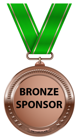 Bronze sponsor medal with green ribbon and bold black text
