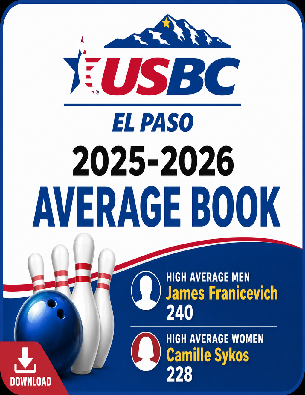 USBC El Paso 2024–2025 Average Book cover with logo and high-average men and women listed