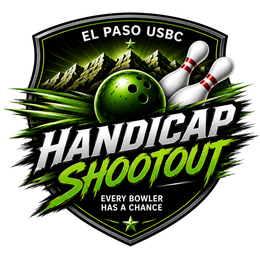 El Paso USBC Handicap Shootout bowling logo with pins, green bowling ball, and mountains