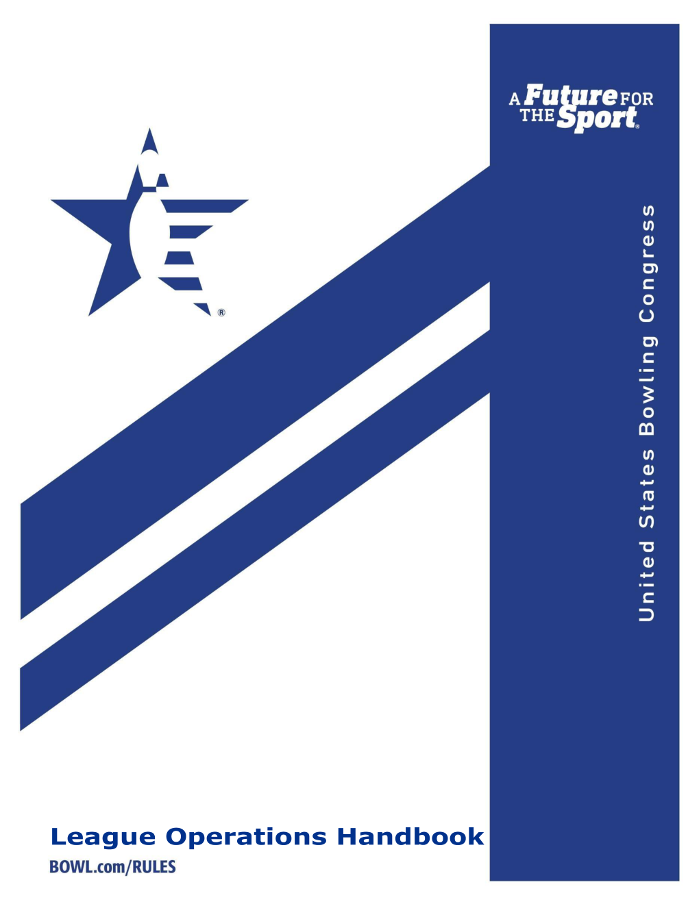 Cover of the United Soccer Leagues League Operations Handbook, blue and white with abstract stripe design.