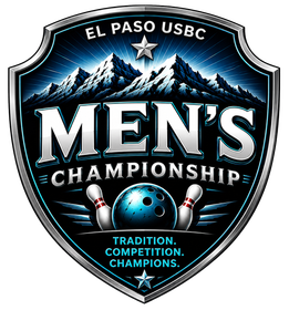 EL PASO USBC Men’s Championship bowling logo with pins, ball, mountains, and blue shield emblem