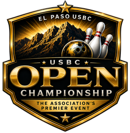El Paso USBC Open Championship logo with gold shield, mountains, and bowling pins