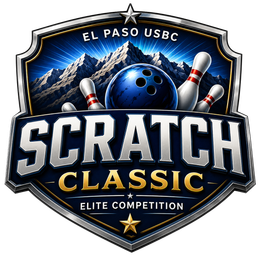 El Paso USB Scratch Classic bowling tournament logo with blue shield, bowling ball, pins, and mountains