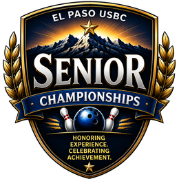 El Paso USBC Senior Championships logo with bowling ball, pins, and gold mountain crest