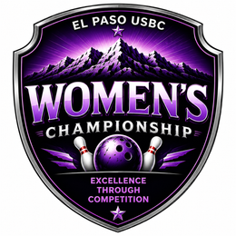 El Paso USBC Women’s Championship logo with purple mountains, bowling ball, pins, and “Excellence Through Competition” text
