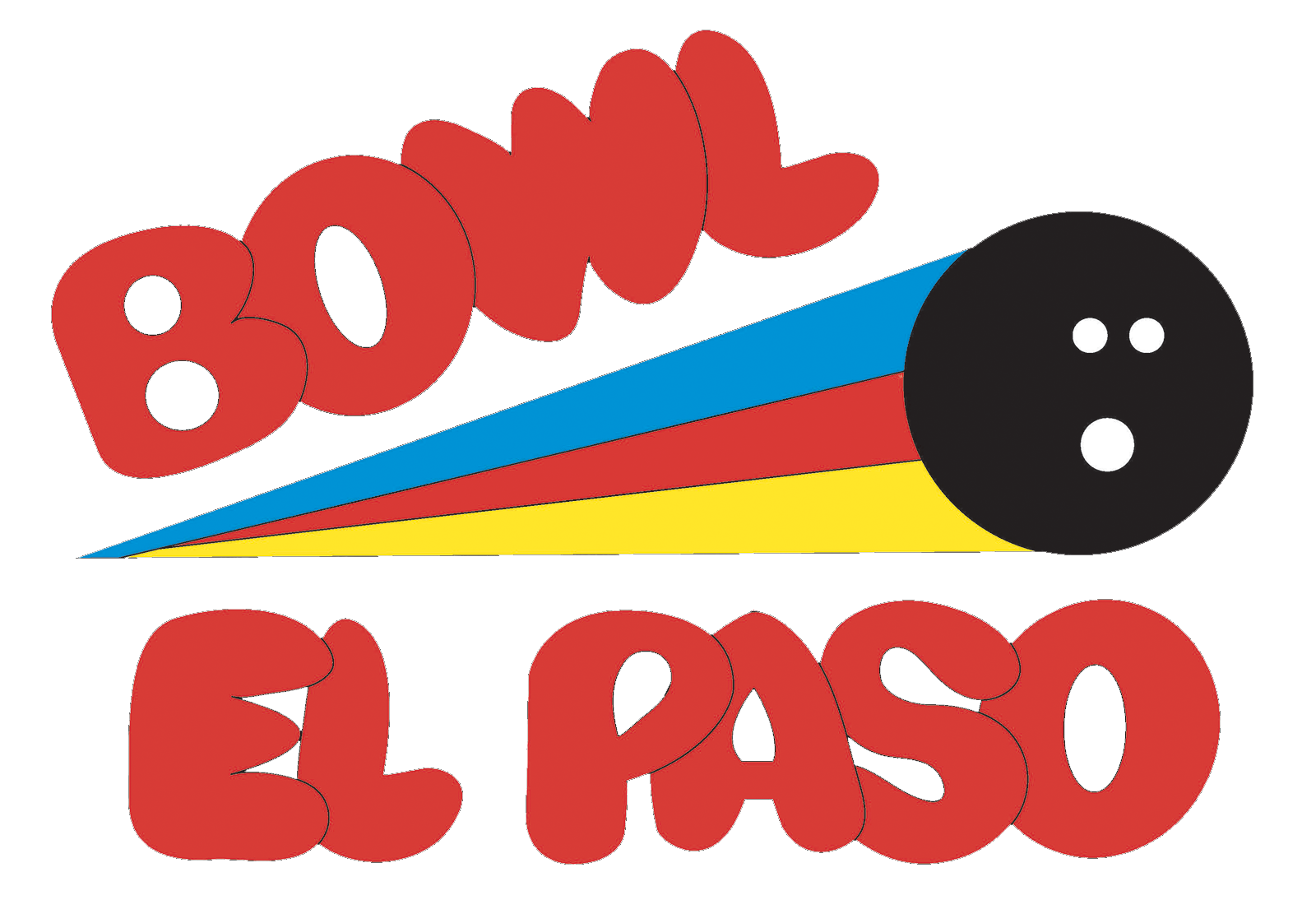 Bowl El Paso logo with red text, bowling ball, and colored lane stripes