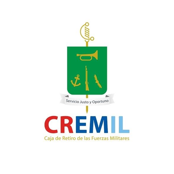 Logotipo para CREMIL, fondo de retiro militar, con escudo verde, espada y texto