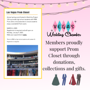 A flyer for the las vegas prom closet says members proudly support prom closet through donations collections and gifts