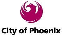 City of Phoenix logo with magenta bird emblem and black text on white background