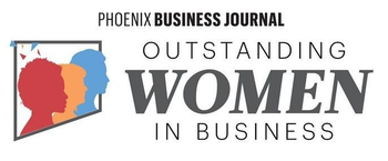 Phoenix Business Journal “Outstanding Women in Business” logo with red, yellow, and blue silhouettes