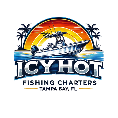 A logo for icy hot fishing charters in tampa bay , florida.