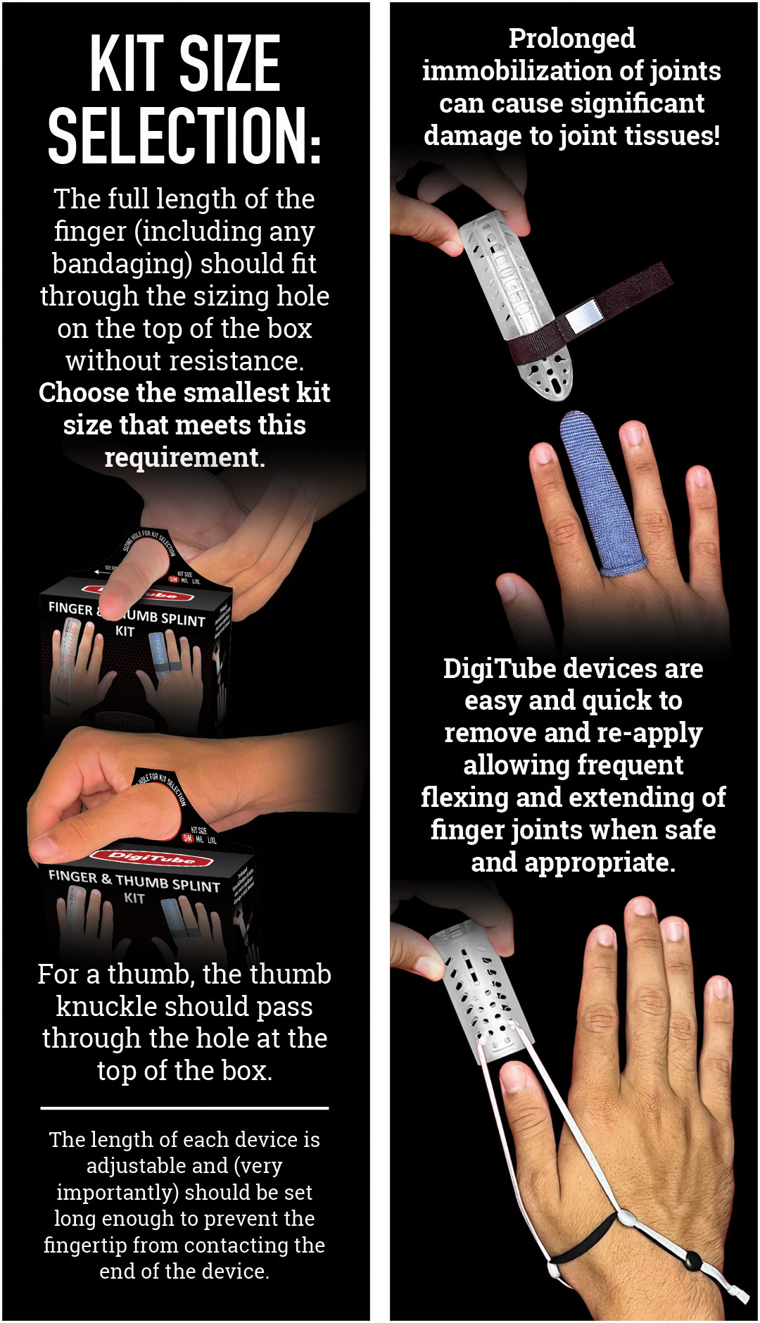 Infographic showing how to choose and fit a wrist brace using hand measurements and examples